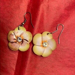 Floral Cream Earrings with Crystal Accent